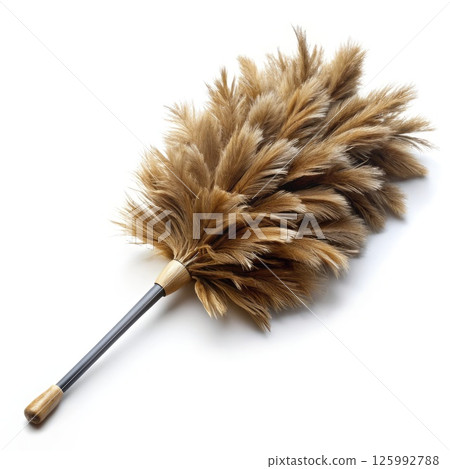 Wooden Handle Feather Wand on White Background. Generative AI 125992788