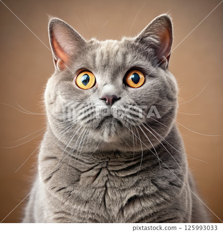 Gray Cat With Yellow Eyes Staring. Generative AI 125993033