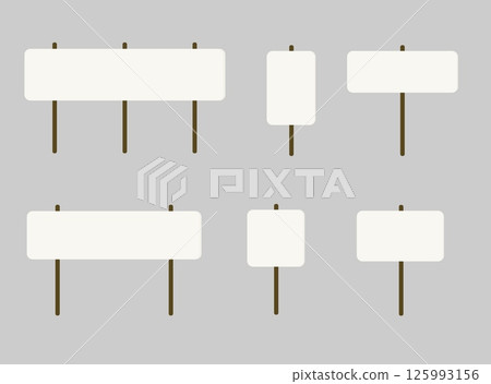 Protest placard with wooden stick for demonstration, strike, social campaign, blank paper board and 125993156