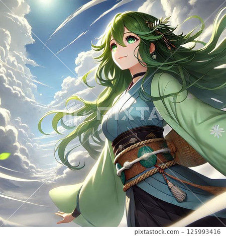 綠髮女孩仰望天空－日式奇幻藝術 125993416