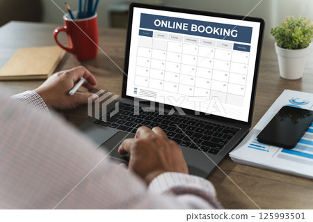 Booking Meeting Appointment Computer Online On digital tablet at office book appointment 125993501