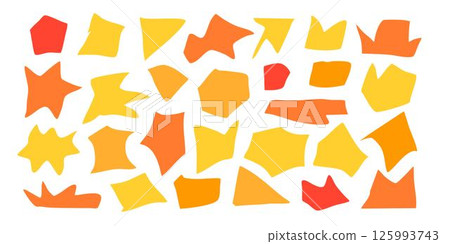 手繪時尚向量孟菲斯無縫圖案集-橙色抽象形狀插圖 125993743