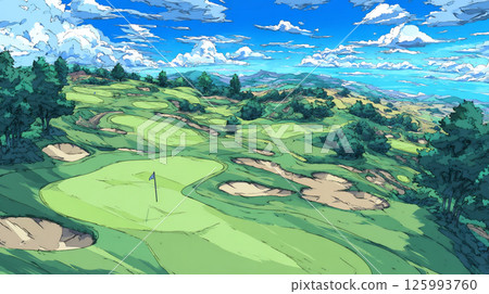 Aerial view of a beautiful golf green 125993760