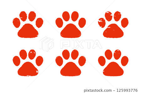 Paw print stamp dog cat red Dog and cat paw print. Paw print stamp dog cat red Dog and cat paw print. 125993776