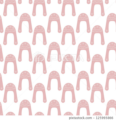 Ushanka Winter Hat with snowflakes ornament Monochrome pink Seamless Pattern Cloth promo Background 125993866