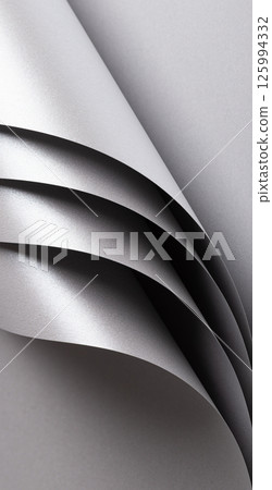 Silver and gray paper texture with metallic shine and pearlescent finish, folded and rolled design 125994332