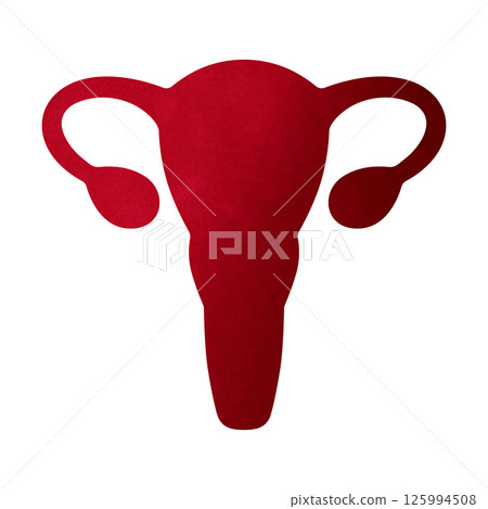 Uterus, ovaries, and fallopian tubes in bold red silhouette, symbolizing female reproductive system. Uterus, ovaries, and fallopian tubes in bold red silhouette, symbolizing female reproductive system. 125994508