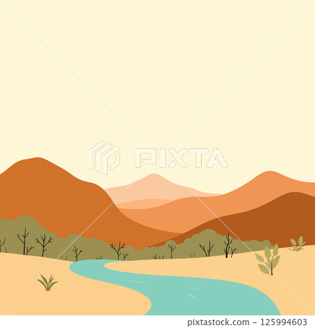 Stylized Desert Landscape with River 125994603