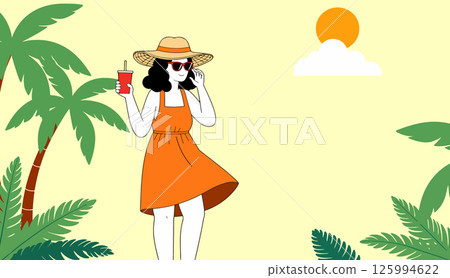 Woman enjoying a tropical vacation 125994622