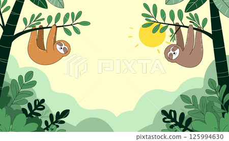 Cartoon Sloths Hanging in a Jungle Cartoon Sloths Hanging in a Jungle 125994630