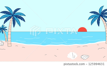 Tropical Beach Sunset Illustration Tropical Beach Sunset Illustration 125994631