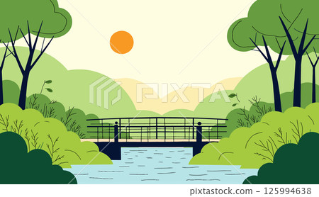 Bridge over River in a Green Landscape Bridge over River in a Green Landscape 125994638