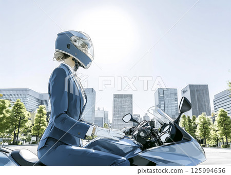 騎運動自行車上下班的女性騎士的插圖素材 125994656