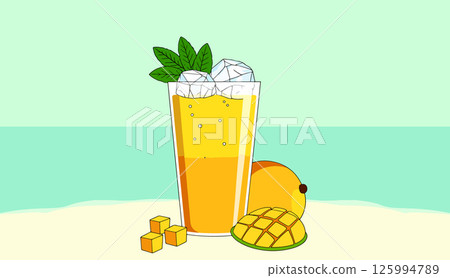 Refreshing Mango Juice with Ice and Mint Refreshing Mango Juice with Ice and Mint 125994789