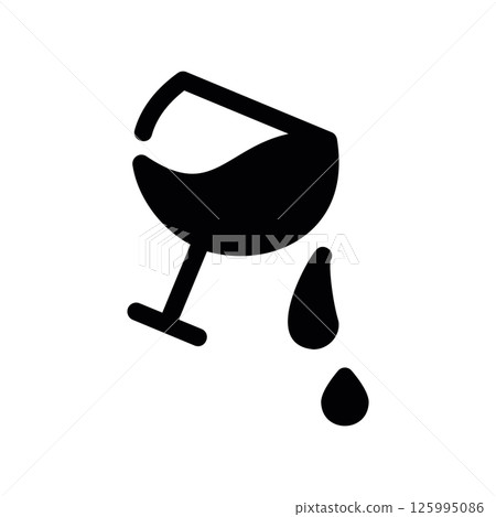 Tilted Wine Glass Symbol with Liquid Drops Falling Tilted Wine Glass Symbol with Liquid Drops Falling 125995086