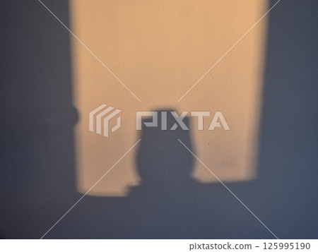 Vase shadow on the wall in sun rays of sunset 125995190