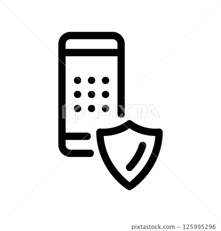 Outline Icon of Smartphone Screen with Security Shield Protection 125995296