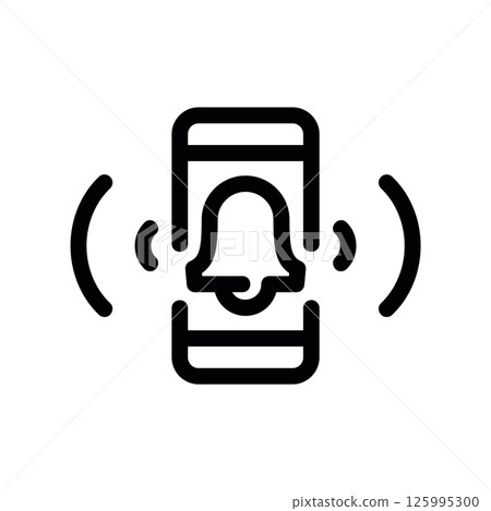 Outline Icon of Smartphone with Ringing Bell Notification Audible Alert 125995300