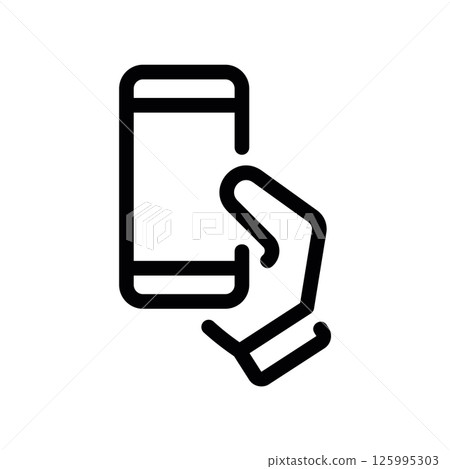 Outline Icon Graphic Depicting a Hand Holding a Mobile Cell Phone 125995303