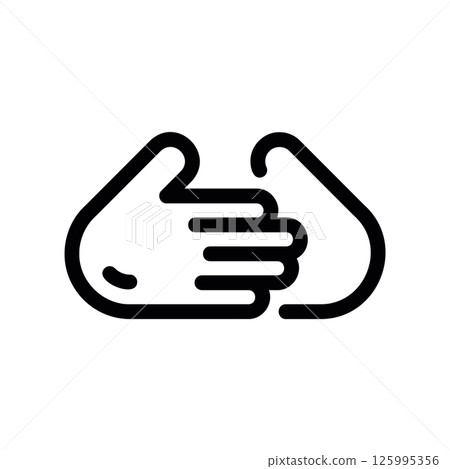 Hands coming together in a symbolic handshake agreement icon 125995356