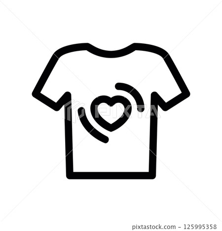 Line art t shirt garment with a heart symbol on the chest 125995358