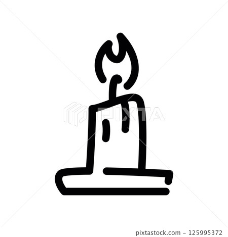 Simple line art icon of a lit candle with dripping wax 125995372