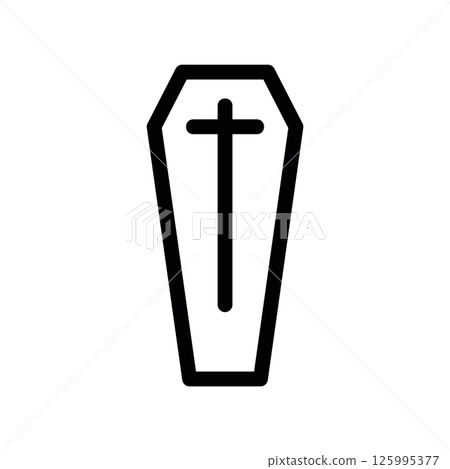 Halloween spooky coffin with cross outline icon Halloween spooky coffin with cross outline icon 125995377