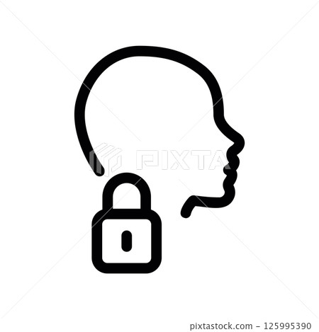 Profile Head Icon with a Padlock Symbol for Security 125995390