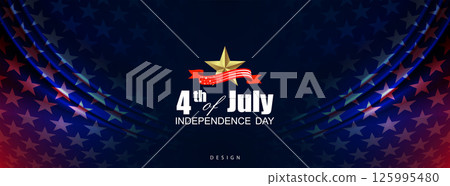 Festive blue illustration with wavy American flag element 125995480