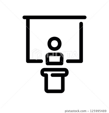 Presenter Icon with Figure at Podium and Blank Projection Screen Behind 125995489