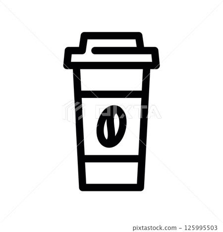 Disposable Coffee Cup Icon with Lid and Coffee Bean Symbol Outline 125995503