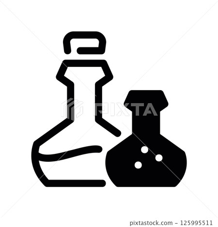 Laboratory Glassware Icon with Beaker Flask and Bubbles Experiment Set 125995511