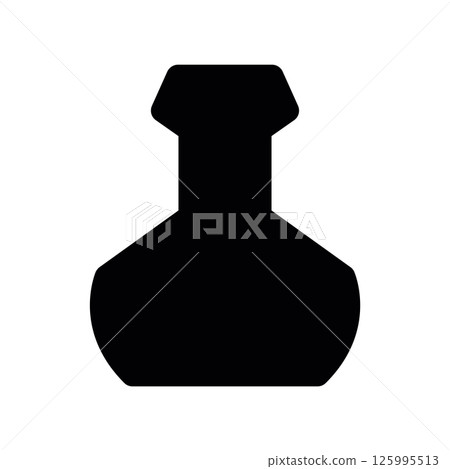 Solid Black Silhouette Icon of a Laboratory Flask with Wide Base Solid Black Silhouette Icon of a Laboratory Flask with Wide Base 125995513