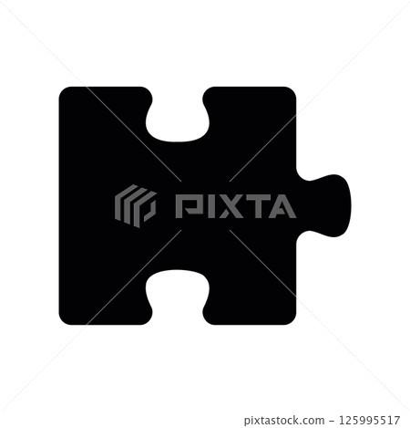 Single Black Jigsaw Puzzle Piece Silhouette Icon on White Square 125995517