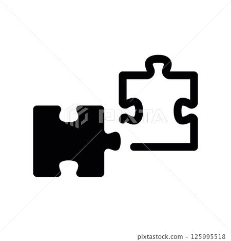Solid and Outline Puzzle Pieces Interlocking Icon Illustration 125995518