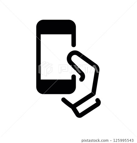 Outline Hand Holding Smartphone Icon Showing Mobile Device Usage 125995543