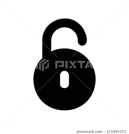 Simple Black Icon Depicting an Open and Unlocked Padlock Symbol Alone 125995552