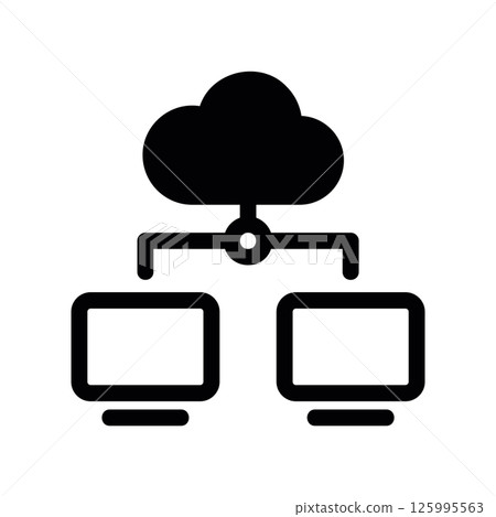 Cloud Network Diagram Connecting Two Desktop Computer Monitor Icons 125995563