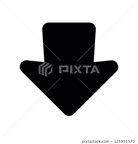 Simple Bold Black Downward Pointing Arrow Icon for Direction Indication 125995570