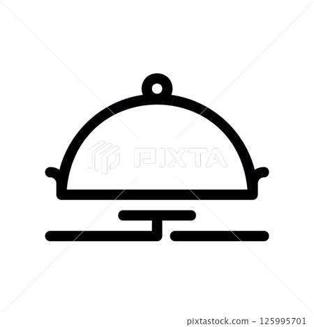 Outline Icon of a Domed Serving Cover or Cloche on Platter Base 125995701