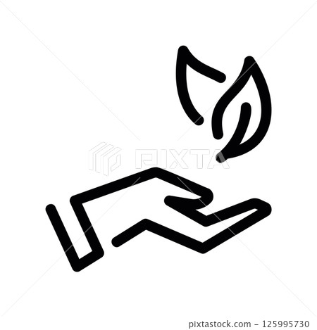 Hand Gently Holding a Small Fresh Leaf Sprout Vector Outline Symbol 125995730