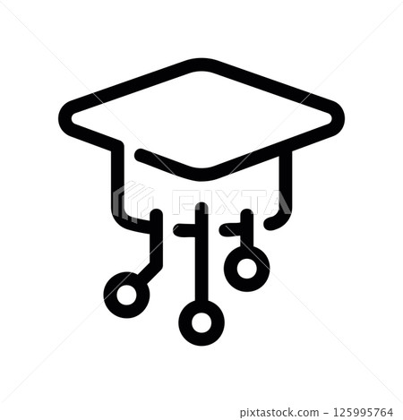 Graduation Cap Outline Symbol Integrated with Digital Network Nodes 125995764