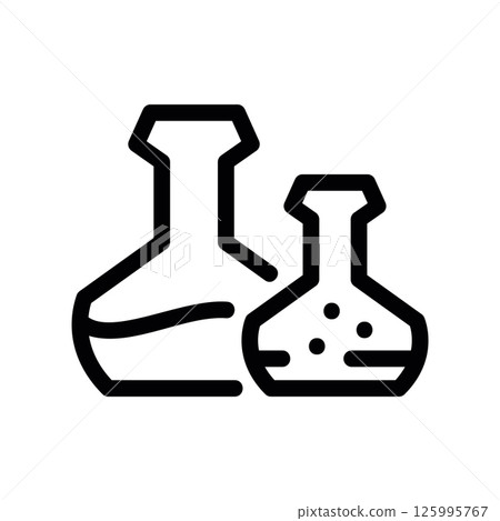 Outline Icon of Two Laboratory Flasks for Science Experiment Concept 125995767