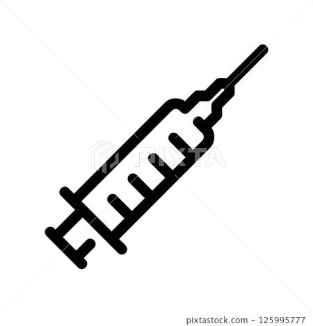 Medical Syringe with Needle Line Art Icon for Vaccination or Injection 125995777