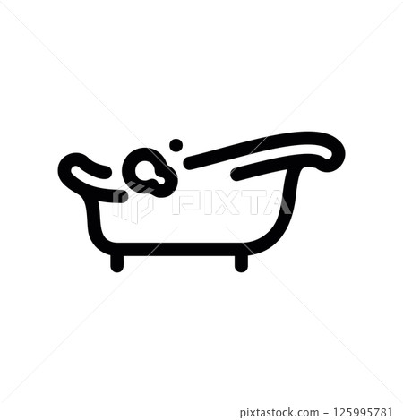 Simple Outline Icon of a Clawfoot Bathtub Filled with Soap Bubbles Design 125995781