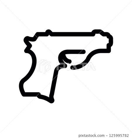 Outline Icon of a Handgun Representing Weaponry or Security Side View Graphic 125995782