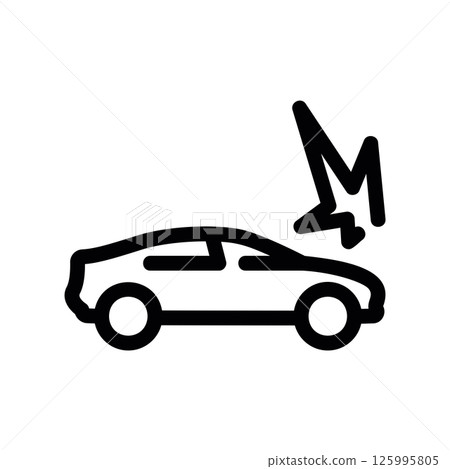 Line Art Icon Depicting a Car with Overhead Impact Symbol Above Hood 125995805