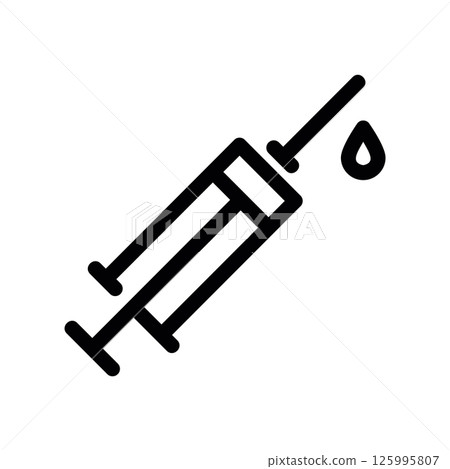 Syringe with Needle Expelling a Drop of Liquid Outline Icon Graphic 125995807
