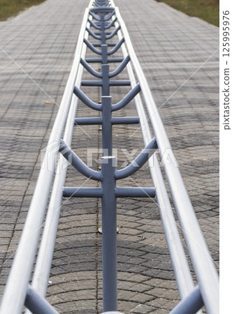 Close up shot of the metal railing outdoor Close up shot of the metal railing outdoor 125995976