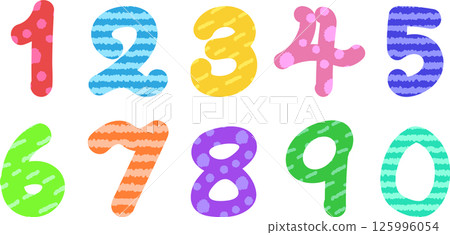 彩色圖案手寫數字圖示插圖集 125996054